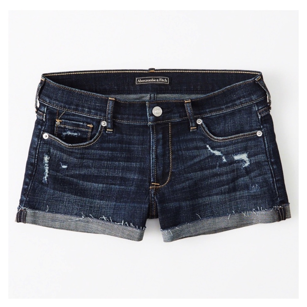NWT The A&F Low Rise Destroyed Dark Wash Shorts - Picture 2 of 4